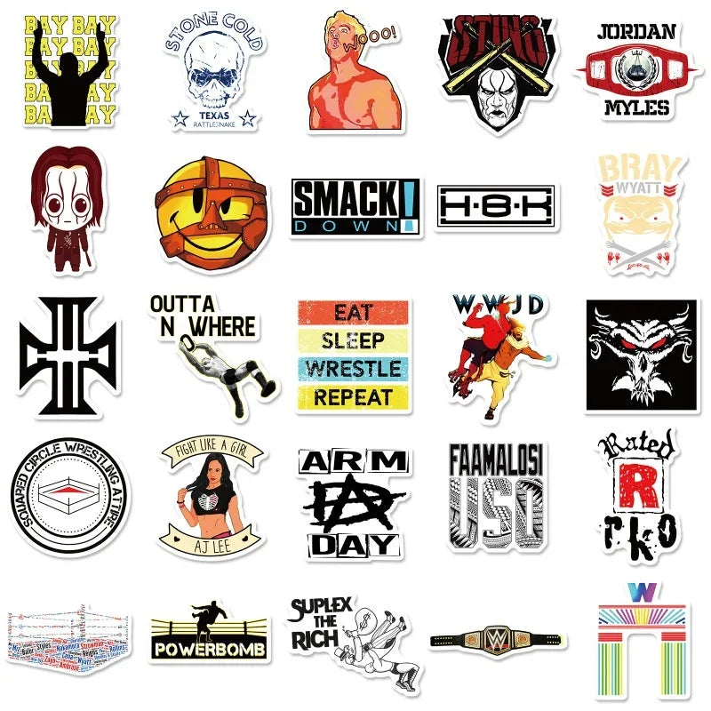 10/25/50Pcs Wrestling Sport Stickers Waterproof Cartoon DIY Decals