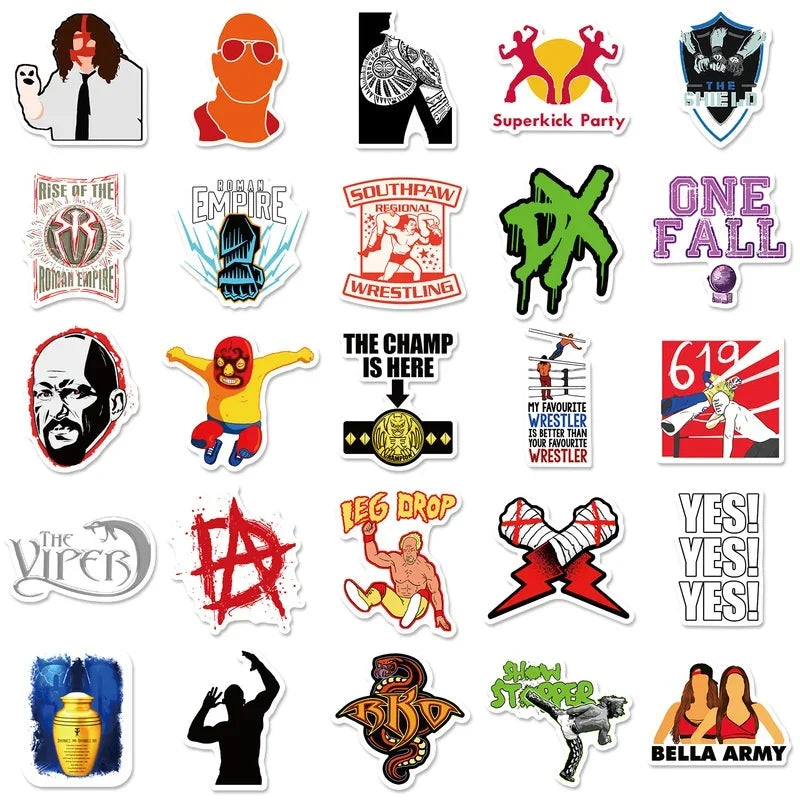 10/25/50Pcs Wrestling Sport Stickers Waterproof Cartoon DIY Decals